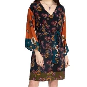 Johnny Was Workshop Silk Kimono Style Floral Long Sleeve Dress Size M